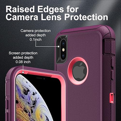 Miniatura 3 de Funda para iPhone Xs Max, grado militar 3 en 1, resistente a los golpes, a prueba de caídas, polvo con 2 protectores de pantalla de vidrio templado