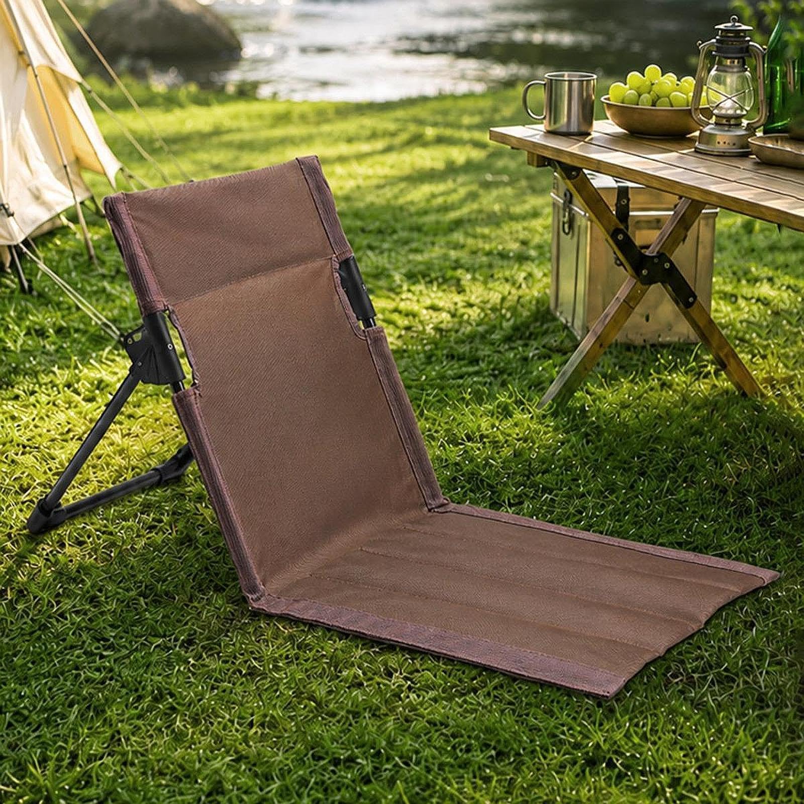 Beach Lounger Klappbarer Bodensessel mit Ergonomischer Rückenstütze Faltbares Outdoor Sitzkissen aus Robustem Material für Campingplatz Angeltouren