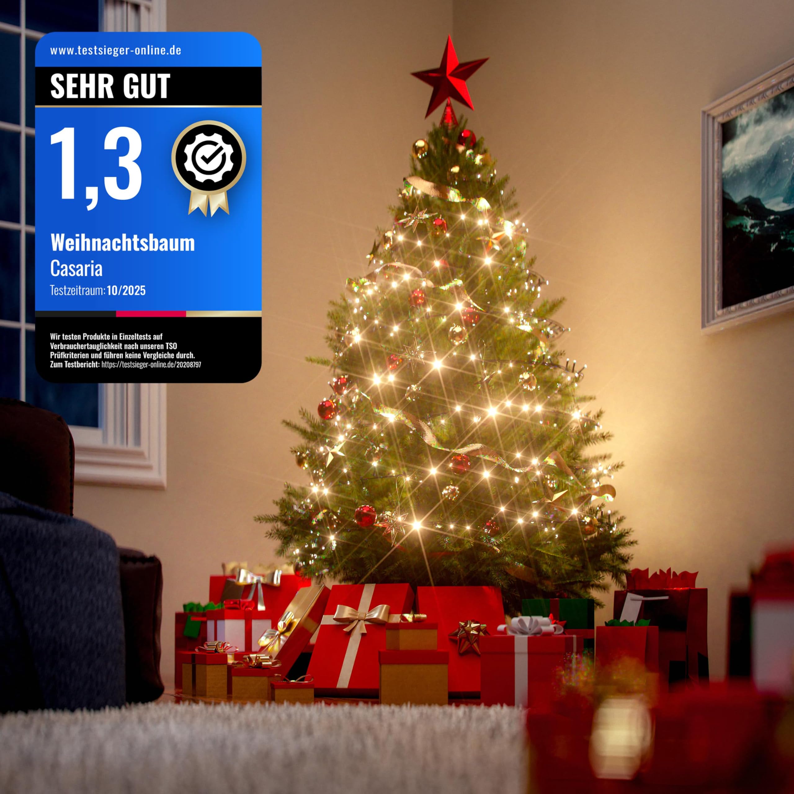 CASARIA® Weihnachtsbaum künstlich 150cm dichte Spitzen schneller Aufbau Metallständer naturgetreu schwer entflammbar grün Tannenbaum Deko Christmas