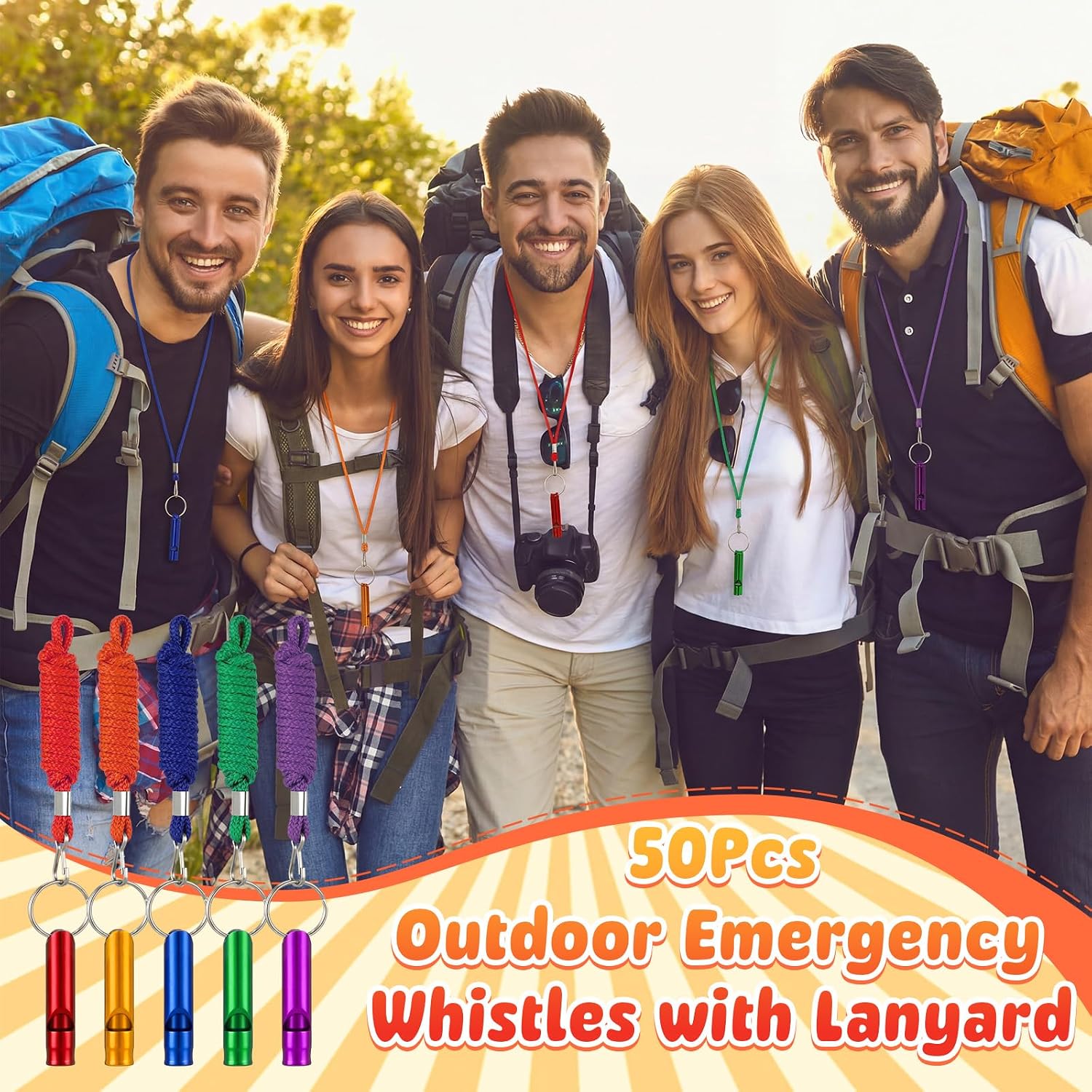 Foilswirl 50/100Pcs Emergency Whistles with Lanyard, Aluminum Extra Loud Survival Safety Waterproof Whistle with Key Chain Bulk for Outdoors Sports Referee Lifesaving Training