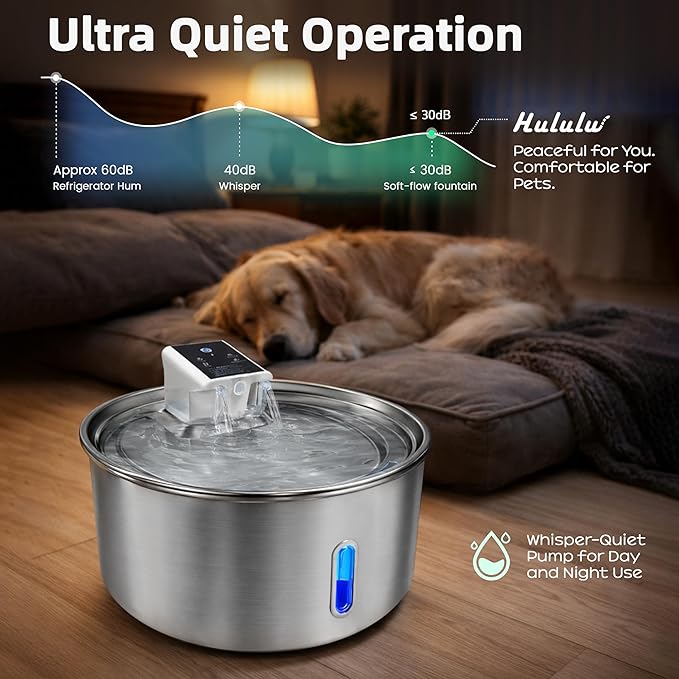 Fuente de Agua para Mascotas 7L Acero Inoxidable, Sin Cable a Batería miniatura 5