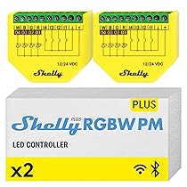 Shelly Plus RGBW PM, Controller Wi-Fi per Strisce LED, 12V o 24VDC, 3 Profili di Illuminazione, Misurazione dei Consumi, Dimmer, Luce Bianca o Colorata, Nessun Hub Richiesto, Alexa e Google (2 Pezzi)