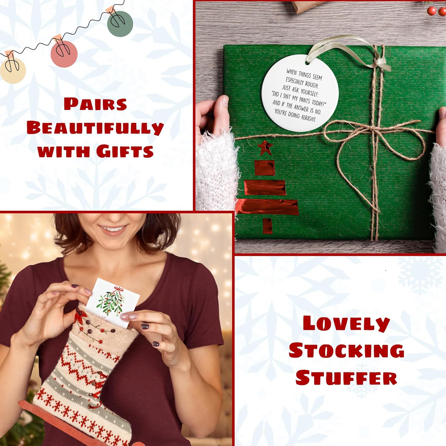 Funny Christmas Ornaments - Funny White Elephants Gifts - 2025 Christmas Ornaments for Women, Men, Friends, Coworkers - White Elephants Ornament - Ceramic Ornament 2025