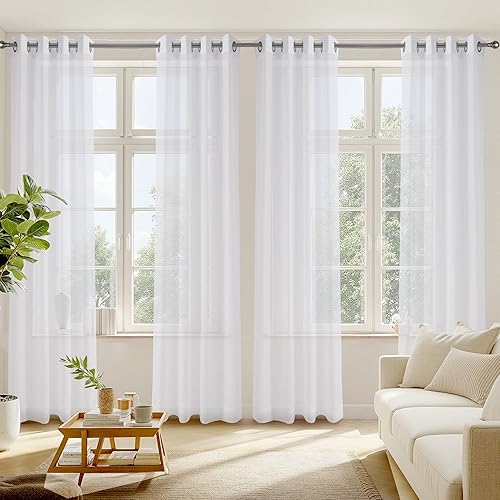 RYB HOME Cortinas traslúcidas de gasa lisa filtrantes de luz para sala de estar, elegantes paneles de ventana para dormitorio, color blanco, 54