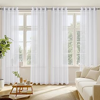 RYB HOME Extra Long Curtains for Large Window, Bedroom White Sheer Curta...