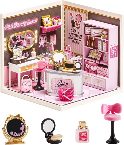 Rolife Super Creator Modellismo Casa in Miniatura da Costruire Kit di Modellini Fai da te Per Adulti Kit di Costruzione Scatola Espositiva Impilabile Senza Colla (Pink Beauty Secret) - 1