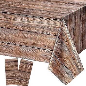 2 Pack Plastic Table Cloths - Waterproof Rectangle Table Covers, 54 x 108 In - Anniversary Party Tablecloths, Disposable Wood Grain Pattern
