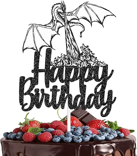 Decoración para pastel de cumpleaños con temática de película animada, suministros de decoración con purpurina negra