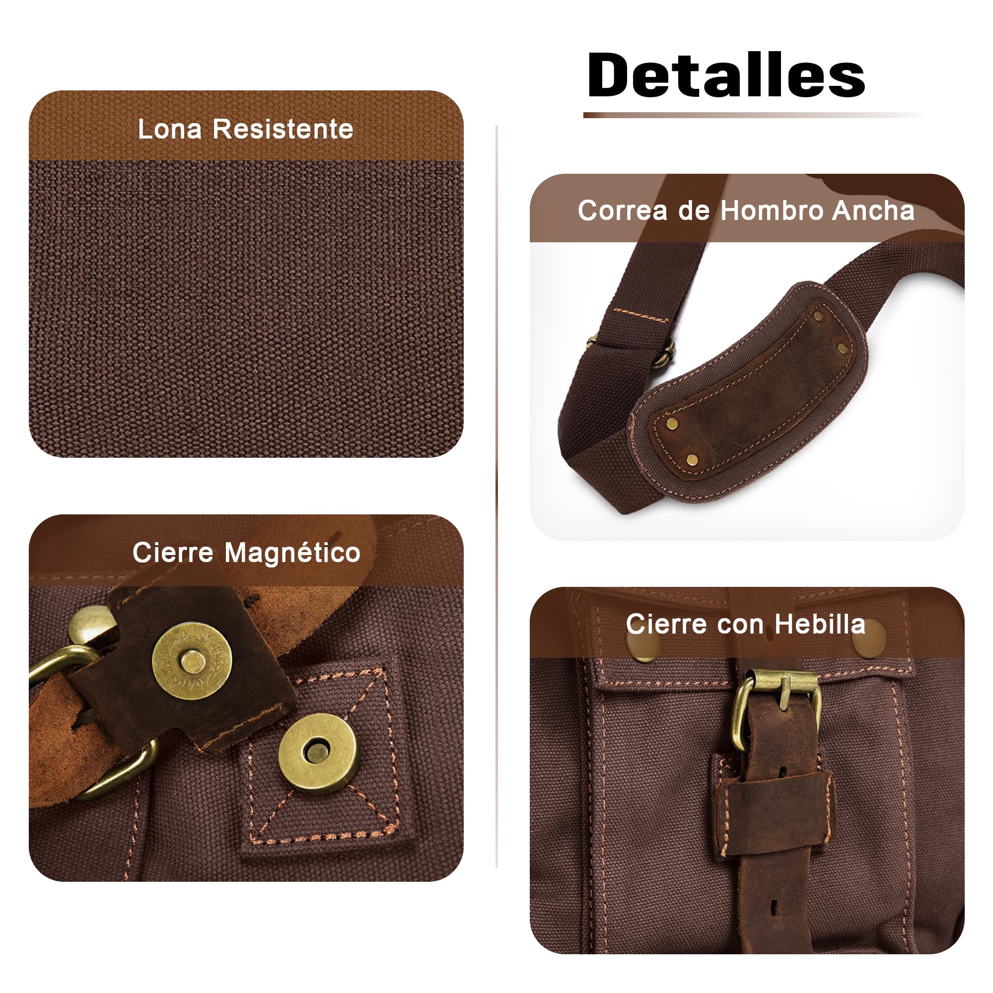 VARLIVOO Bolsa Mensajero Hombre, Bandolera Grande de 15" Portátil, Bolso de Hombro de Lona Vintage para Trabajo Viaje Escuela Marrón B