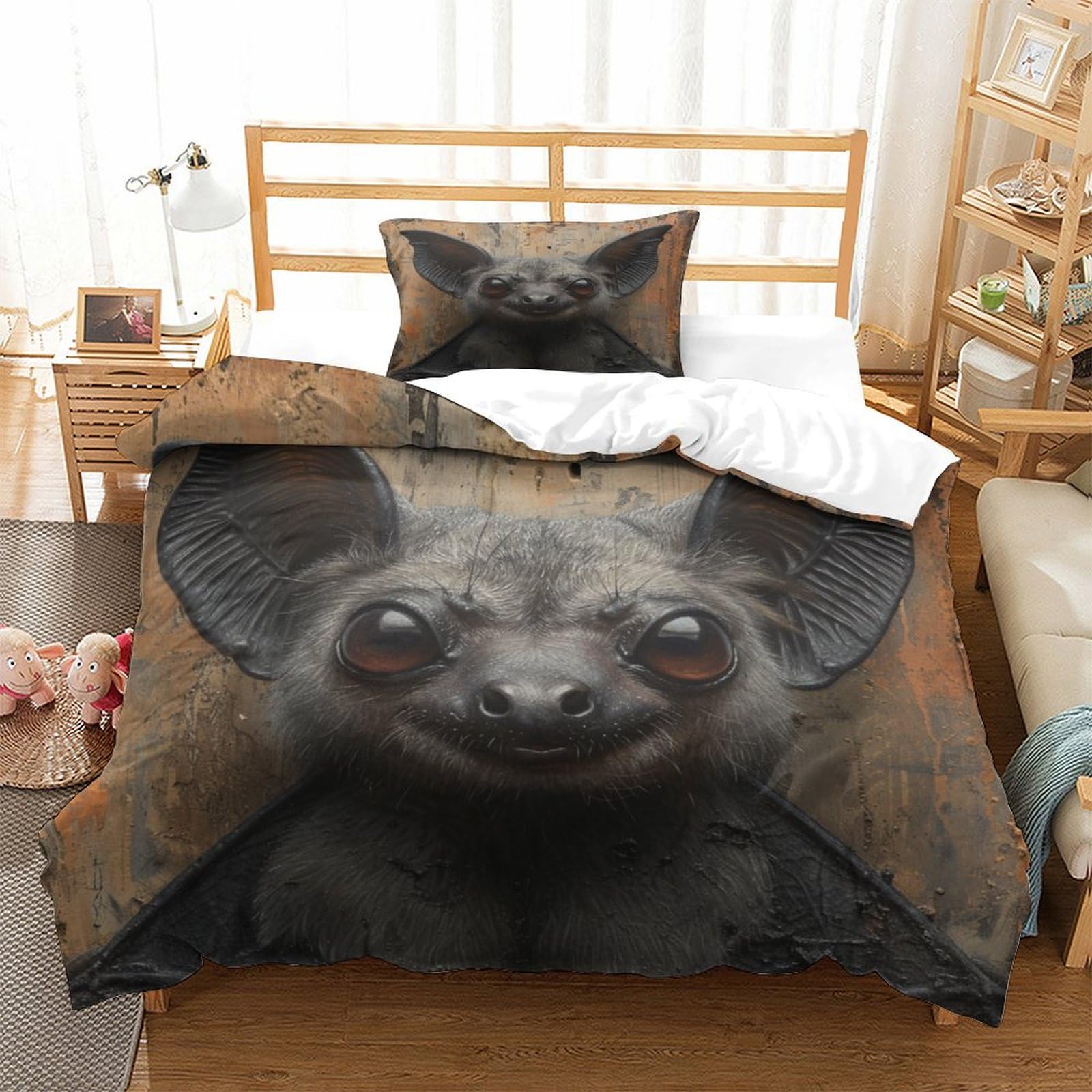 P1S9U7W5Y Unique 3D Printed Bat Duvet Cover Set 3pcs Microfiber Bat Bedding Set Single