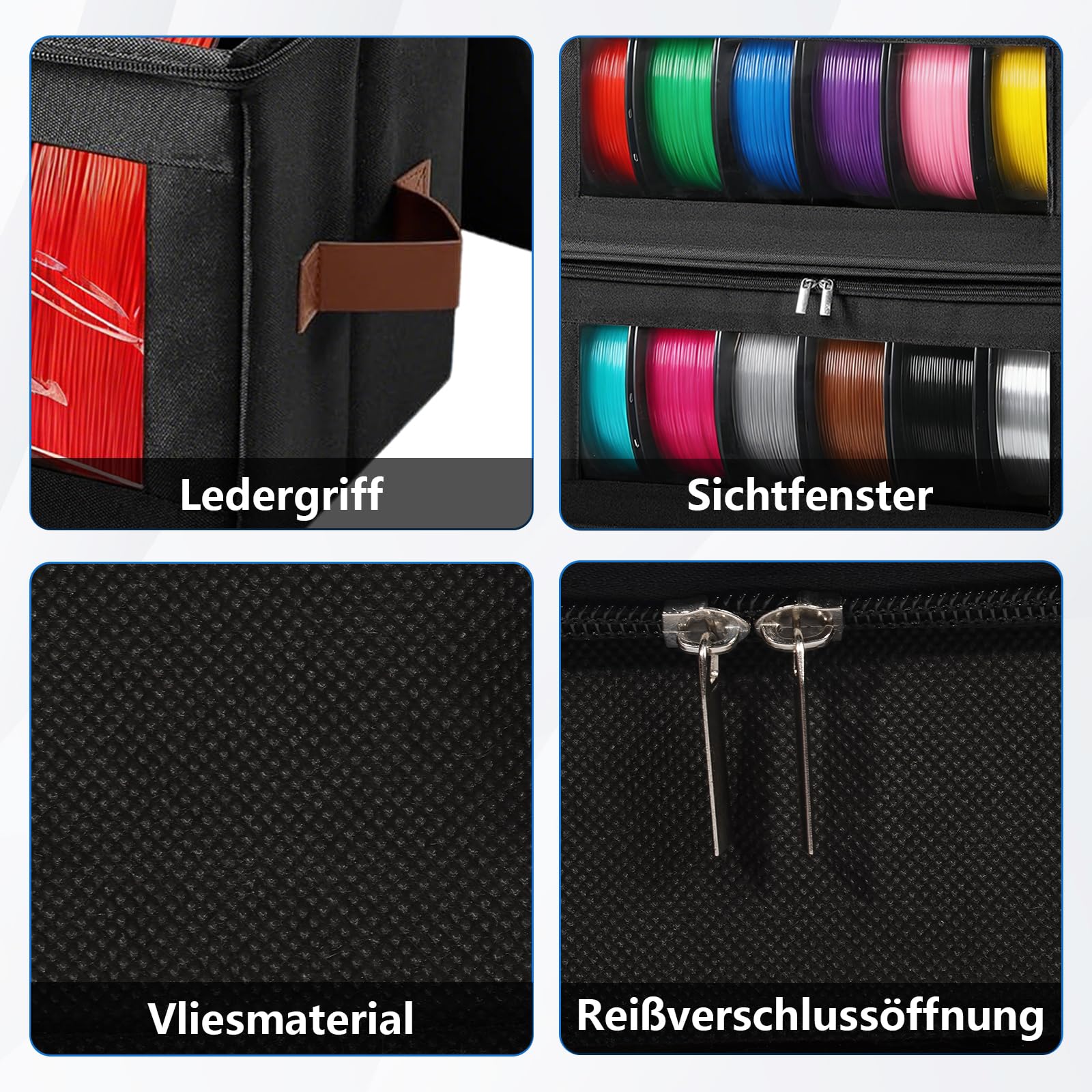 4 Stück 3D Drucker Filament Aufbewahrung mit Griff für 24 Rollen | Tragbare Filament Box mit Reißverschluss für 3D Druck Filament Versiegelung und Schutz,Wasser Staubdicht,Sichtbare Display