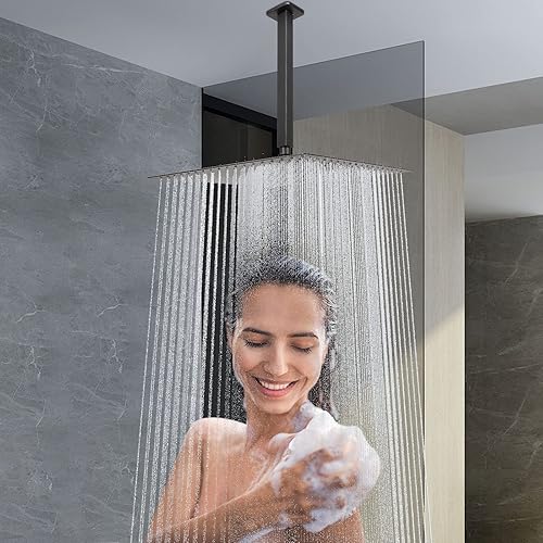 Miniatura 6 de NearMoon - Cabezal de ducha de lluvia con brazo de ducha, cabezal de ducha cuadrado para montaje en techo, cabezal de ducha de techo de acero