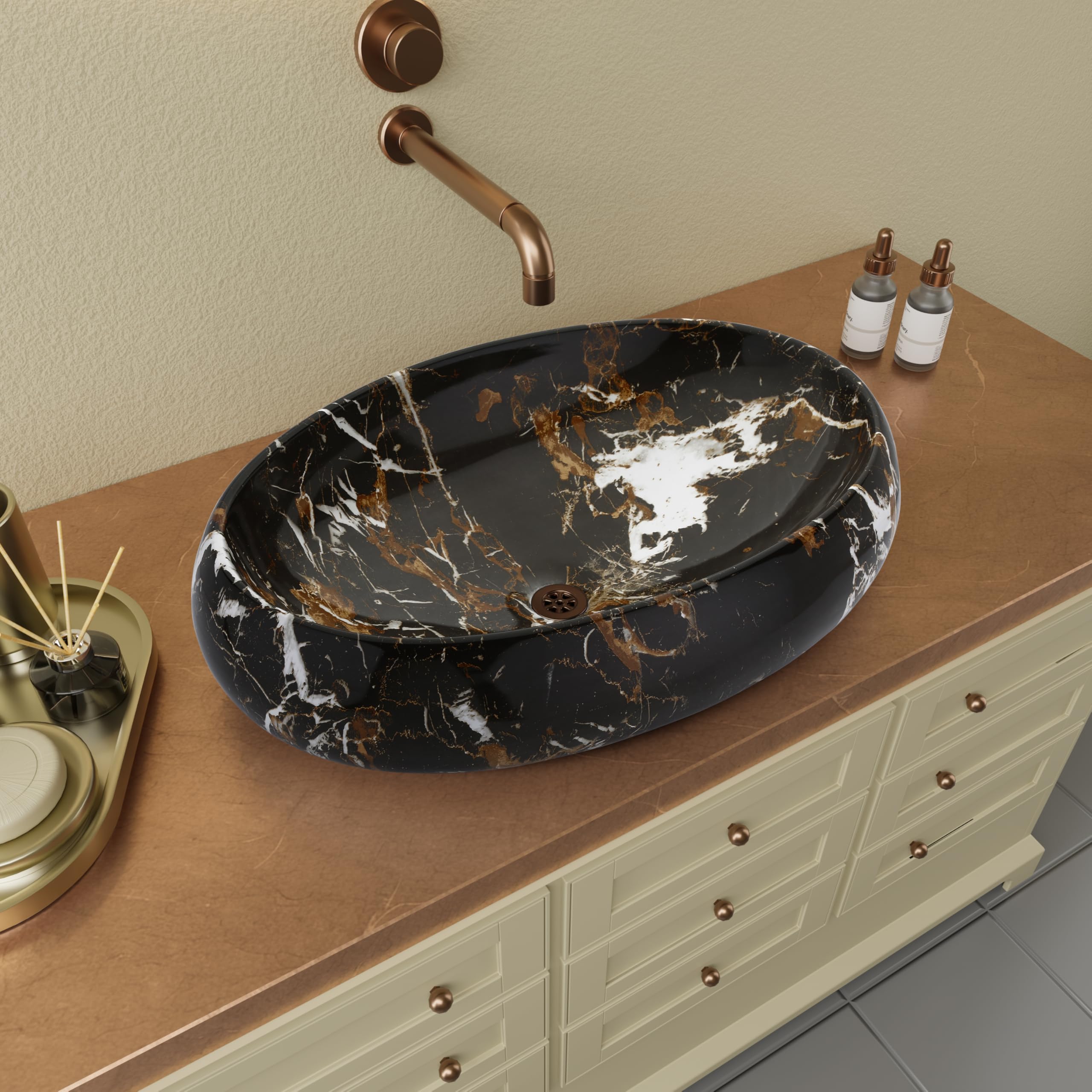 LAPO Basin for Bathroom, Ceramic Tabletop Wash basin, Table Top Wash Basin for Bathroom And Livingroom Décor, Countertop Vessel Sink (Brown Finish, 60X40X15 Cm) A-230 (B0D63736CQ) Amazon Price History, Amazon Price Tracker