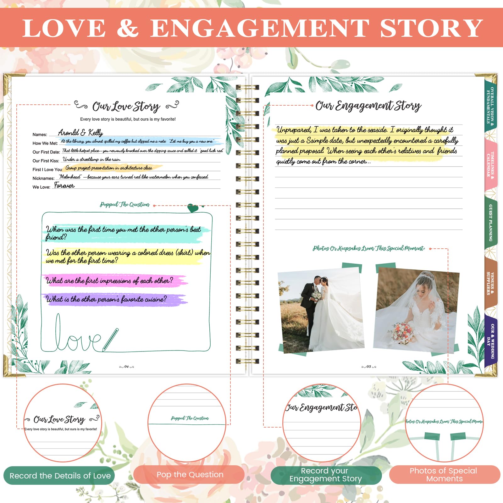 Hochzeitsplaner & Organizer – Hochzeitsplaner Buch und Organizer für die Braut, Hochzeitsplanungsbuch mit 5 Registerkarten, 22,9 x 30,2 cm, Hardcover mit Metallecken + 5 Innentaschen +