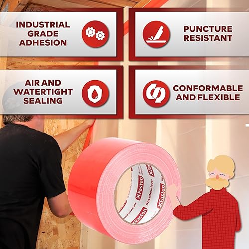 Miniatura 2 de XFasten - Cinta de cosido para construcción roja de 3" x 55 yardas (paquete de 6, total 990 pies) Cinta de revestimiento para cinta de resina epoxi,