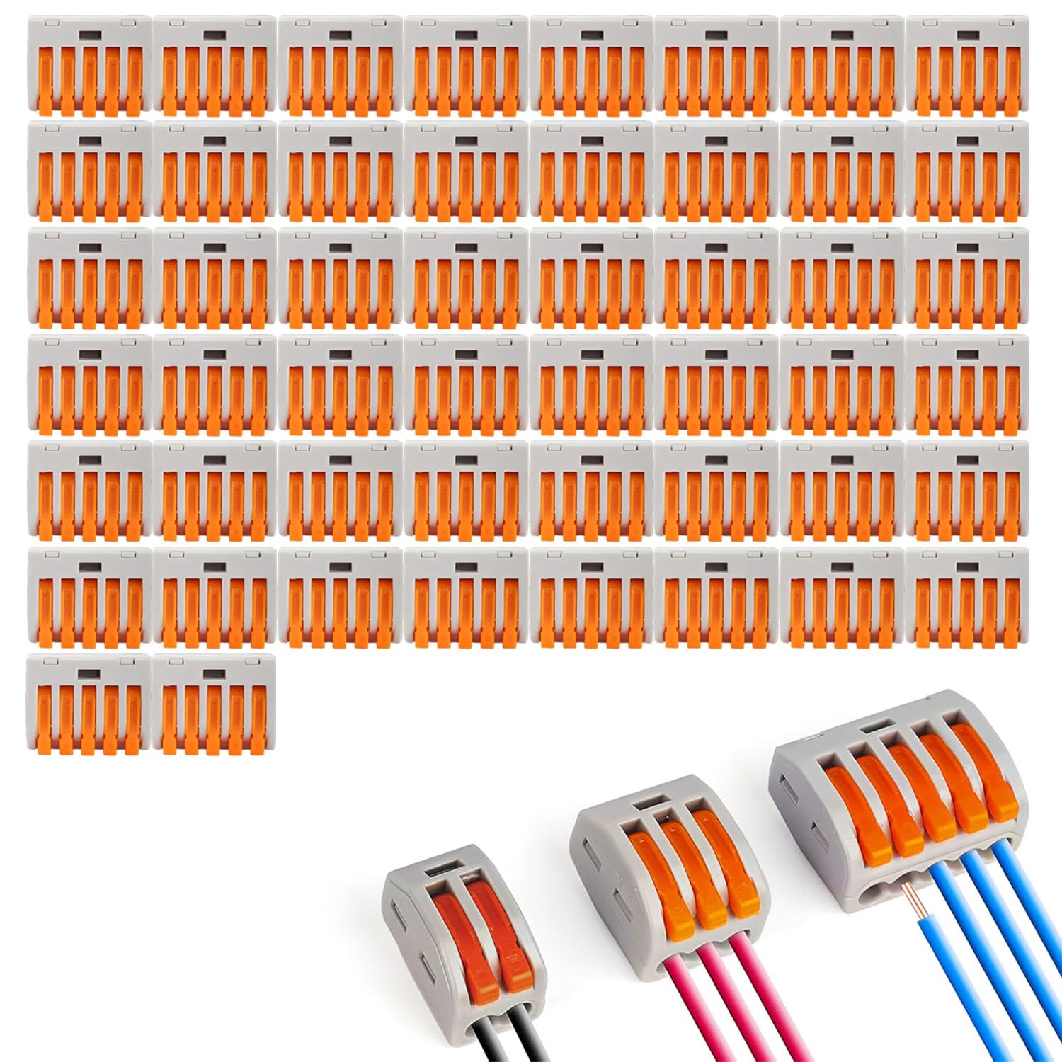 LEDSONE 50pcs Lever Nut Wire Connectors Electrical 5 Port Terminal Block Spring Wire Push Clamp Quick Compact Splicing Connectors for Circuit Inline, Flame retardant