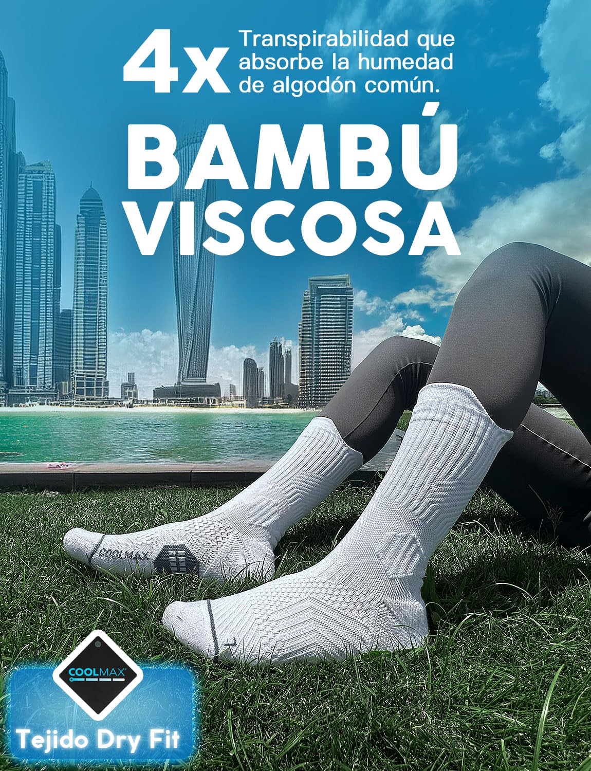 Juclise Calcetines de compresión de viscosa de bambú para correr, calcetines que absorben la humedad, antiampollas, para senderismo,ciclismo (FR/ES, Números, 35, 38, Regular, Regular, Blanca)