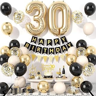 Xinvery black and gold 30th birthday balloon set