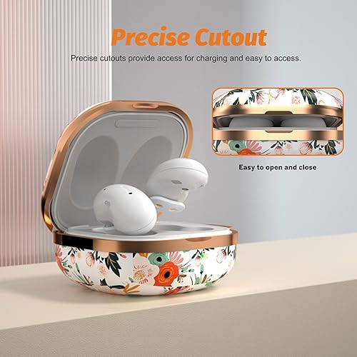 Miniatura 4 de Maxjoy Funda para Galaxy Buds FE2ProLive, funda protectora rígida floral con llavero, diseño floral para mujeres y hombres