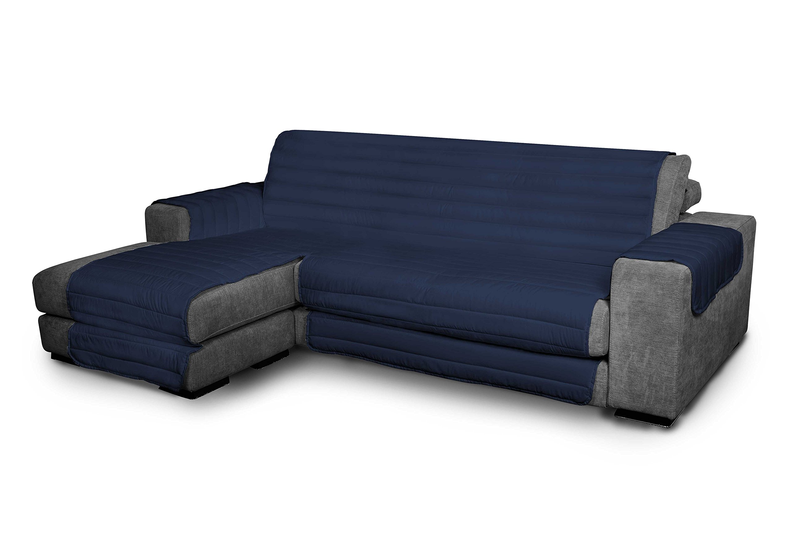 Italian Bed Linen Elegant Quilted Sofa Cover, Dark Blue 290cm + chaiselongue, Microfibre,