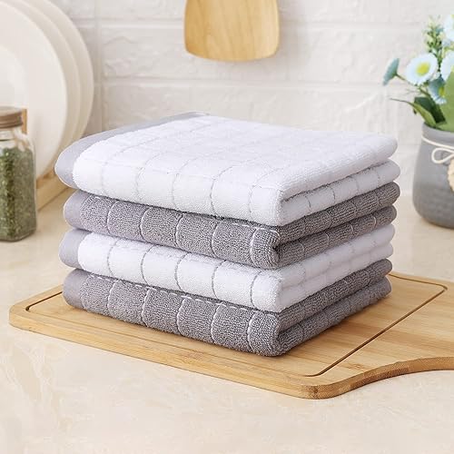Miniatura 339 de Homaxy Toallas de cocina de rizo 100% algodón (gris oscuro, 13 x 28 pulgadas), diseño a cuadros, suaves y súper absorbentes, paquete de 6
