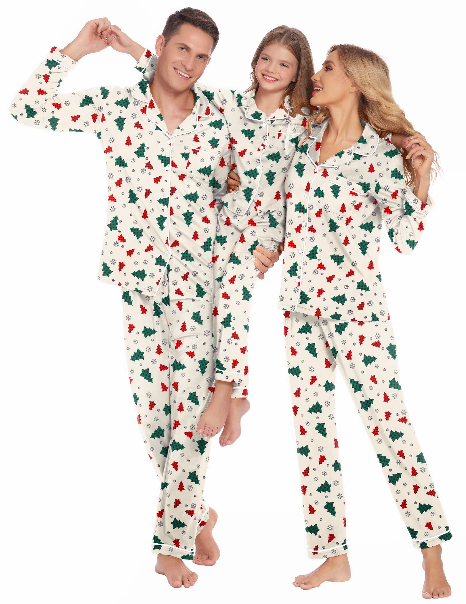 Ekouaer Pijamas familiares de Navidad a juego de manga larga con botones para festivales y fiestas