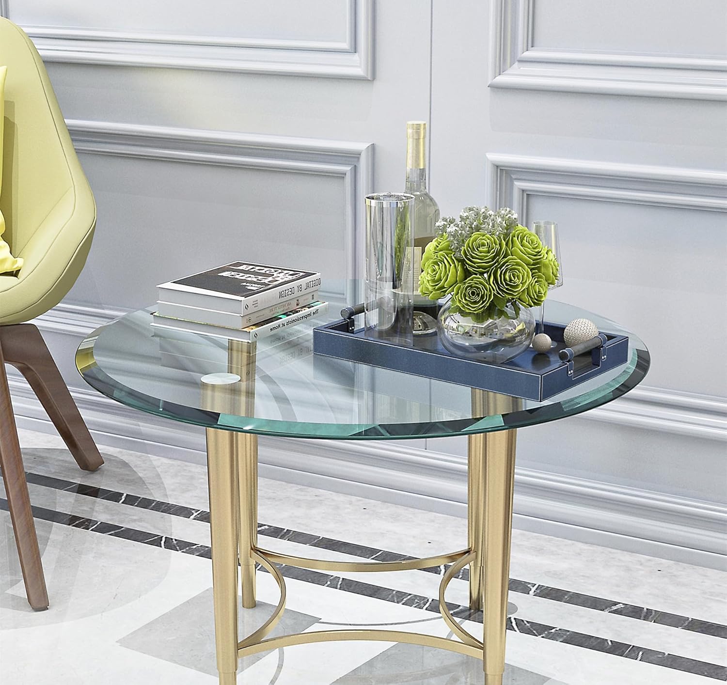 SSLine 28" Round Glass Table Top 2/5" Thick Beveled Polished Edge Classic Clear Tempered Glass Table Top for Coffee Table Dining Table End Table Patio Table Top Replacement