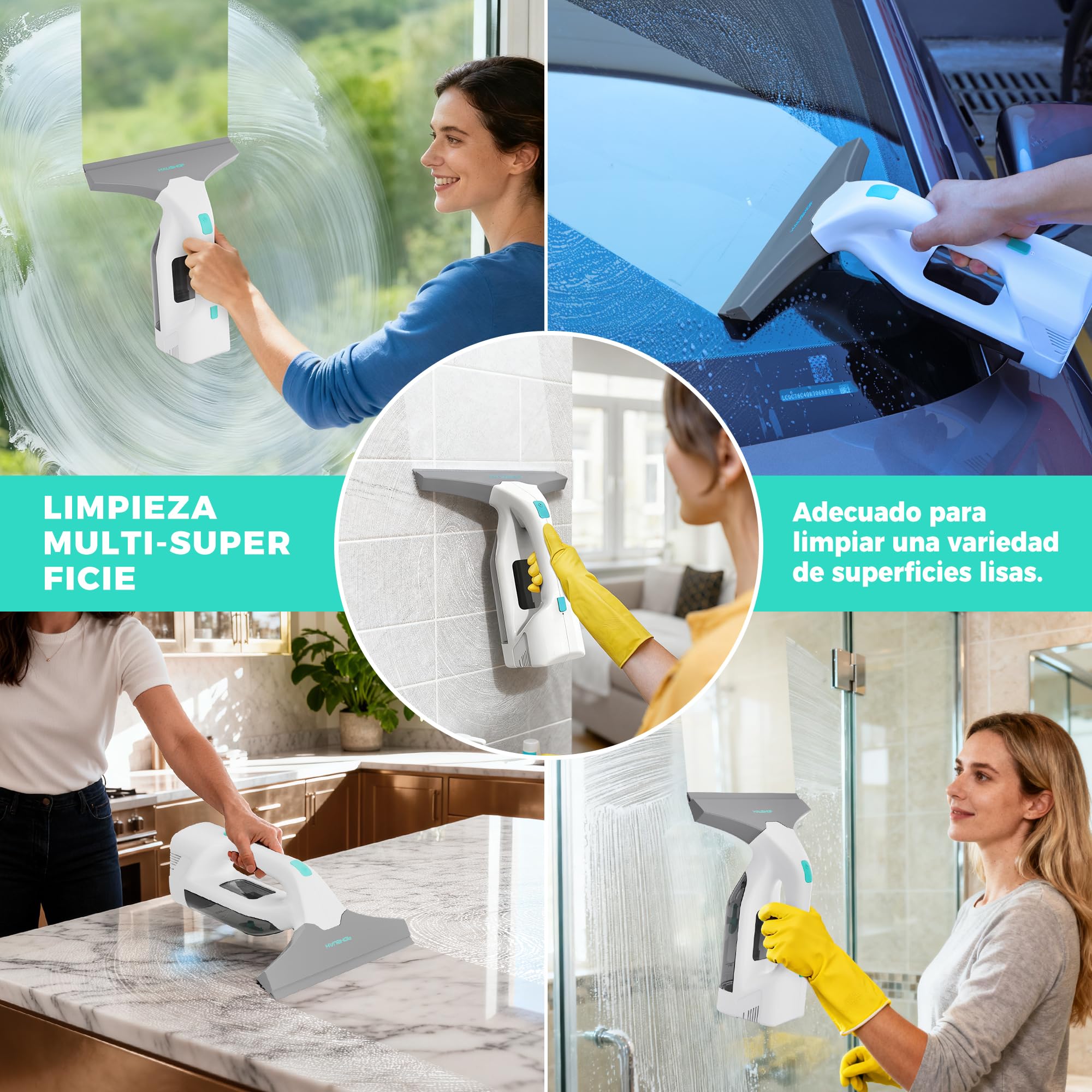 HAUSHOF Limpiadora de Cristales con Potente Succión, Aspirador de Ventanas Eléctrico 30 Min de Autonomía, 280 mm de Limpieza con Boquilla Ajustable, Enchufe USB-C, para Ventanas, Azulejos y Espejos