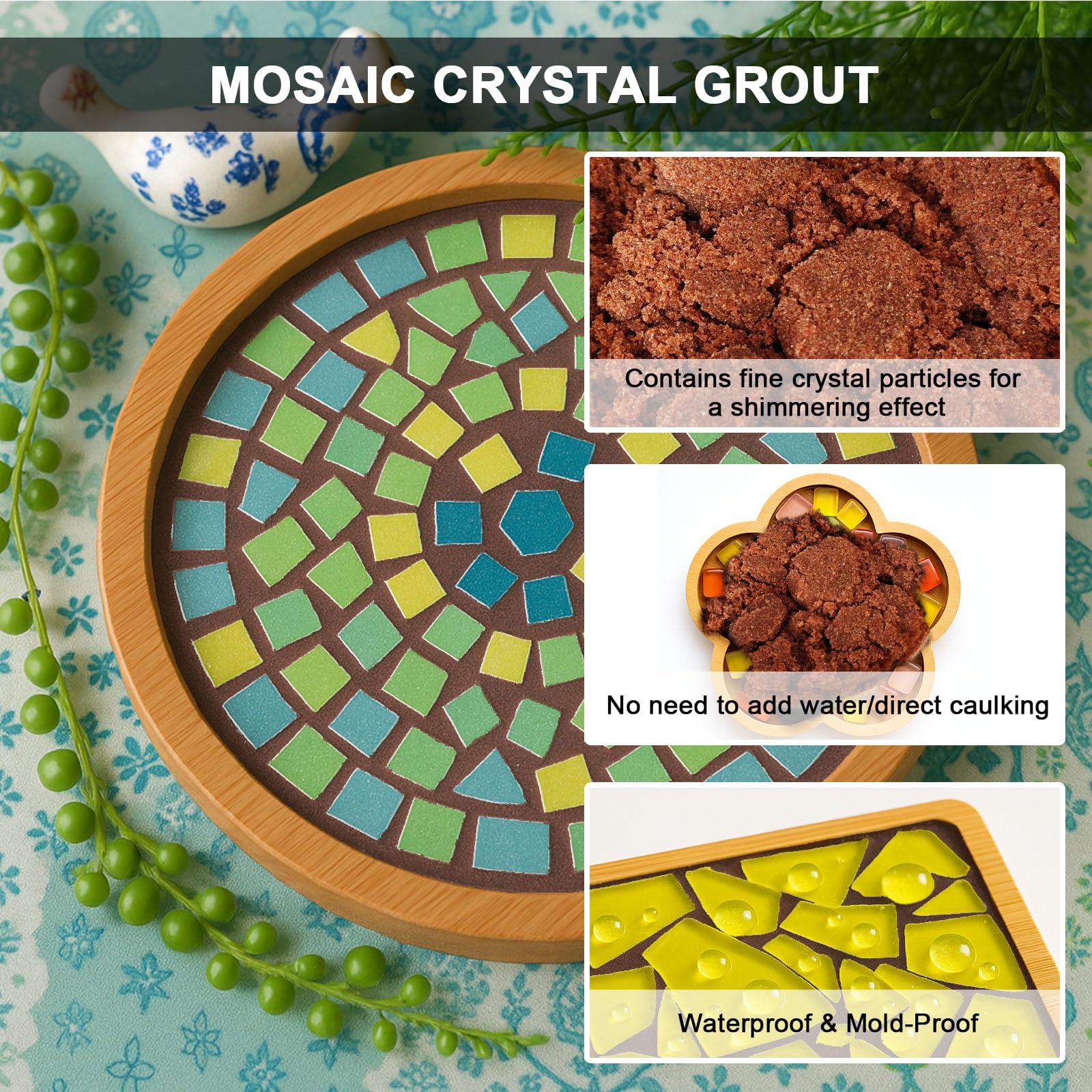 WAN2TLK Brown Mosaic Crystal Grout 200g, Mosaic Tile Accessories, Mosaic Tiles Grout for Crafts No Water Needed, Fast-Drying - Image 2