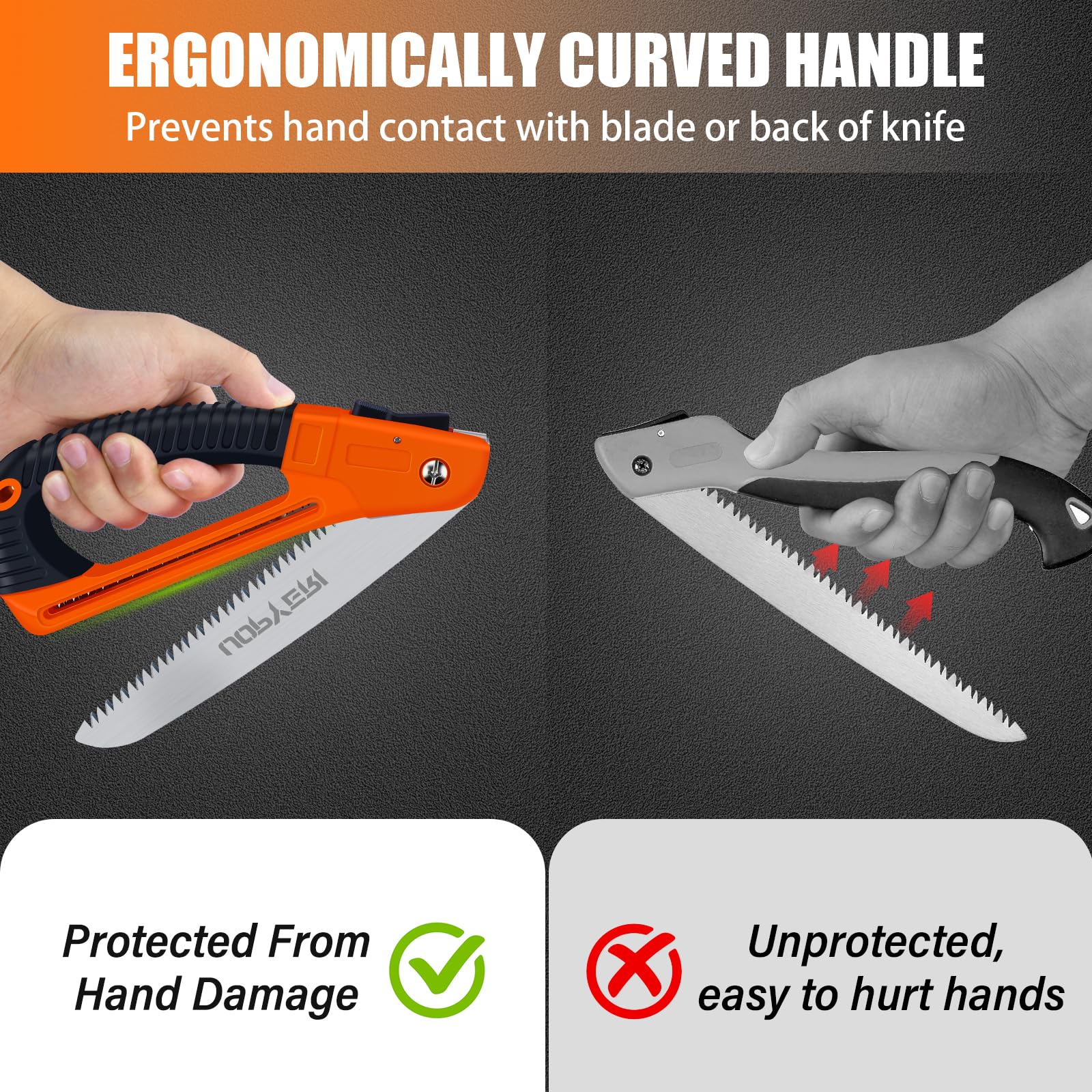 Sierra de mano plegable, hoja de acero de alto carbono de 8 pulgadas para corte suave, camping, jardinería, poda de árboles, corte de madera, diseño compacto con mango ergonómico antideslizante para