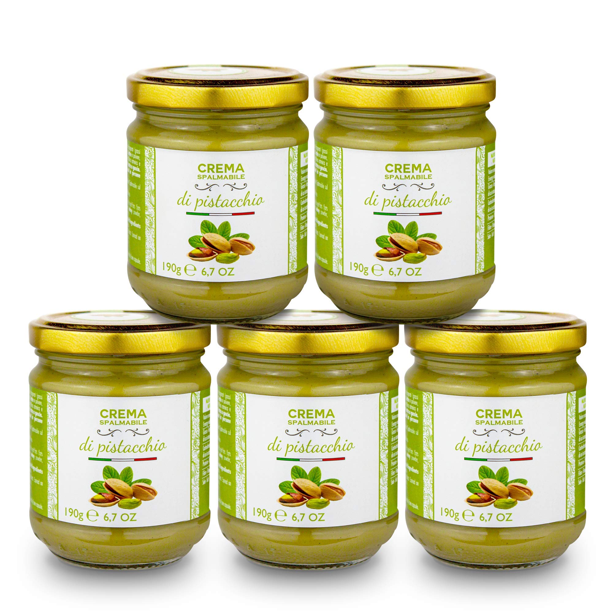 Süße Pistaziencreme | 40 % Pistazien | 5 x 190 g | Brontedolci | Italien