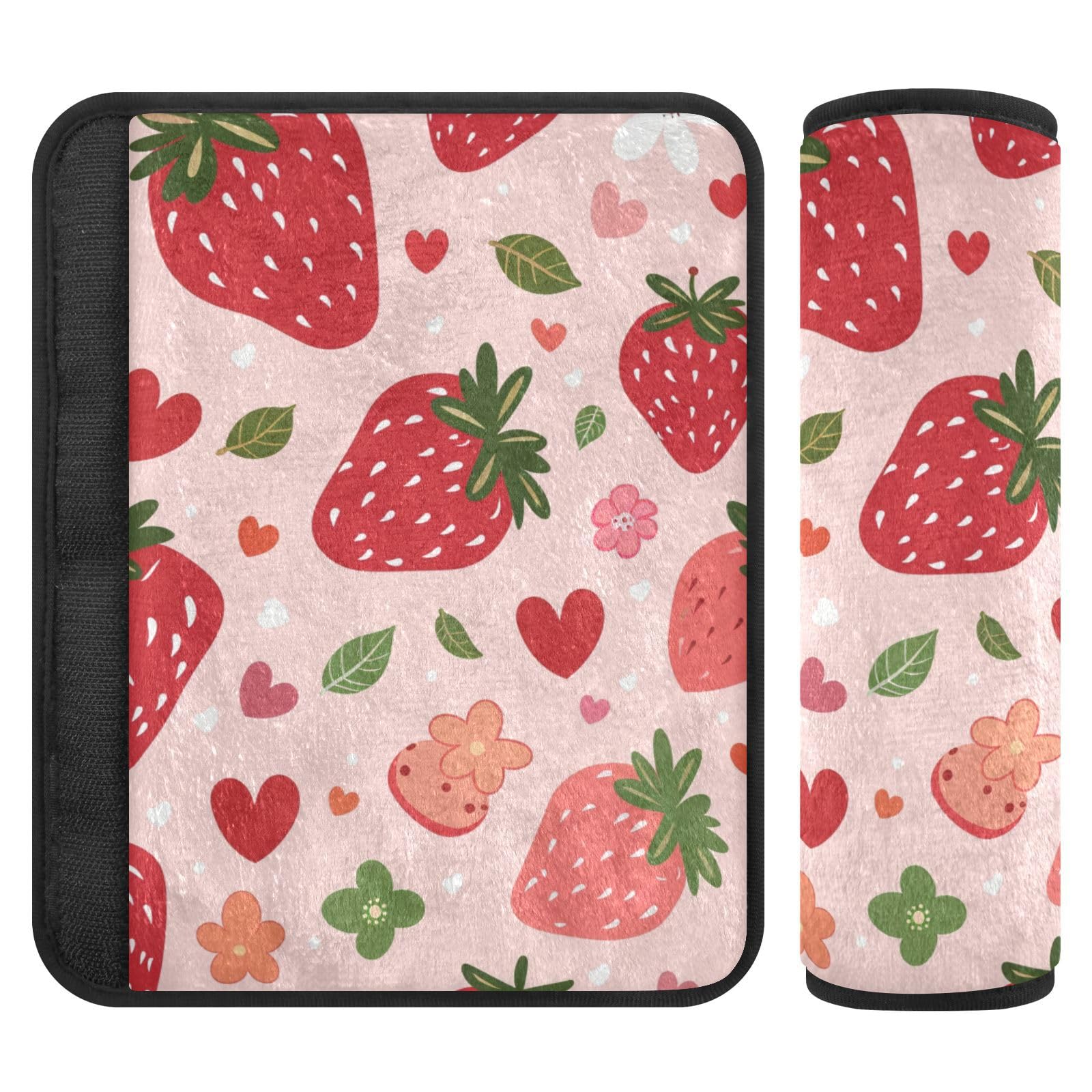 Red Hearts Strawberry Seat Belt Cover Pad 2 Pcs Soft Cute Seatbelt Covers Protector Support Head Neck Shoulder Strap for Car Seats High Chair Backpack for Adults Kids Women Men 10x7.7In 2 Pack