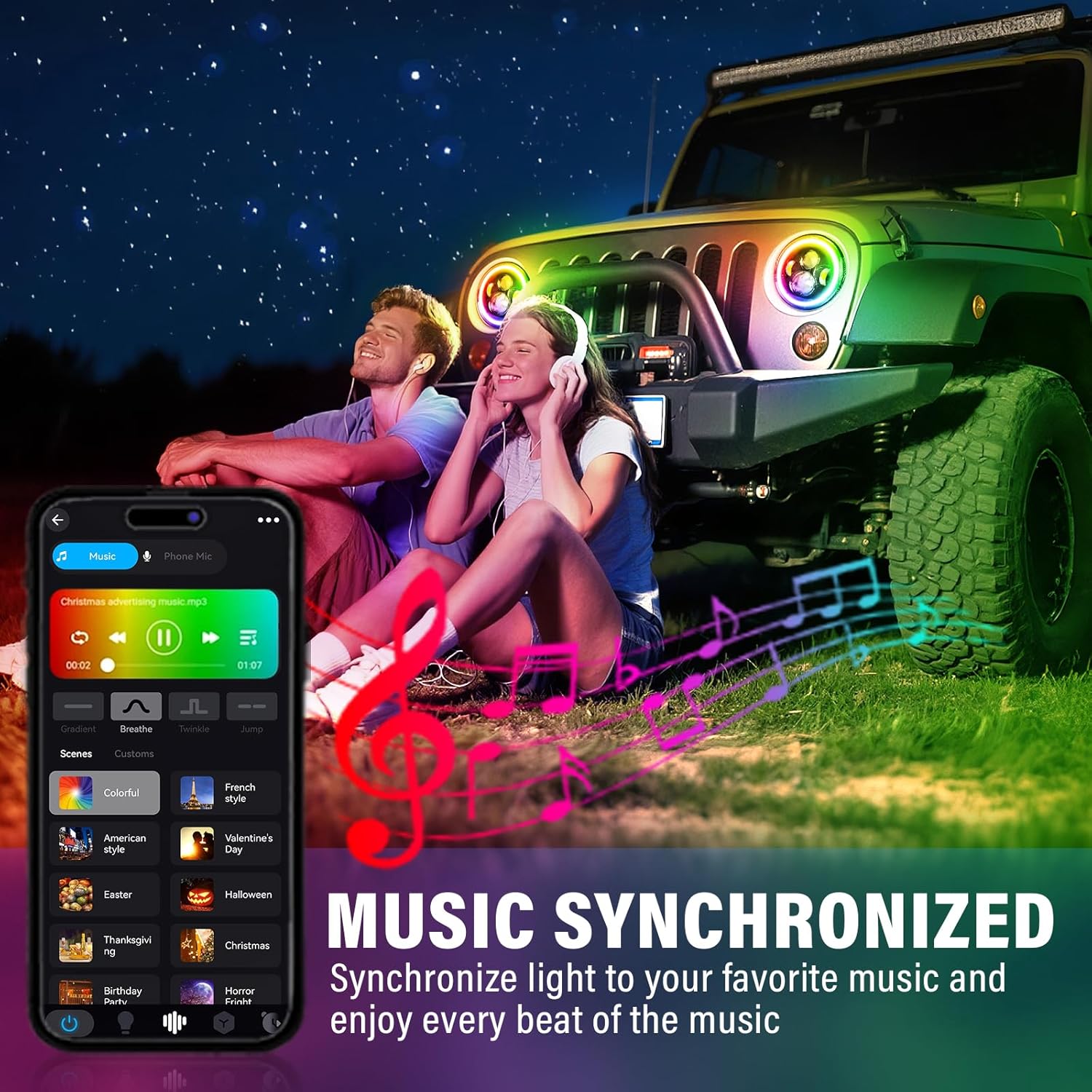 SKYWORLD 2PCS 7 inch Round LED Headlight with Mounting Bracket, RGB Halo Turn Signal White DRL High/Low Beam 4 LEDs Angle Eyes Compatible with Wrangler JK LJ CJ TJ Motorbike Motorcycle