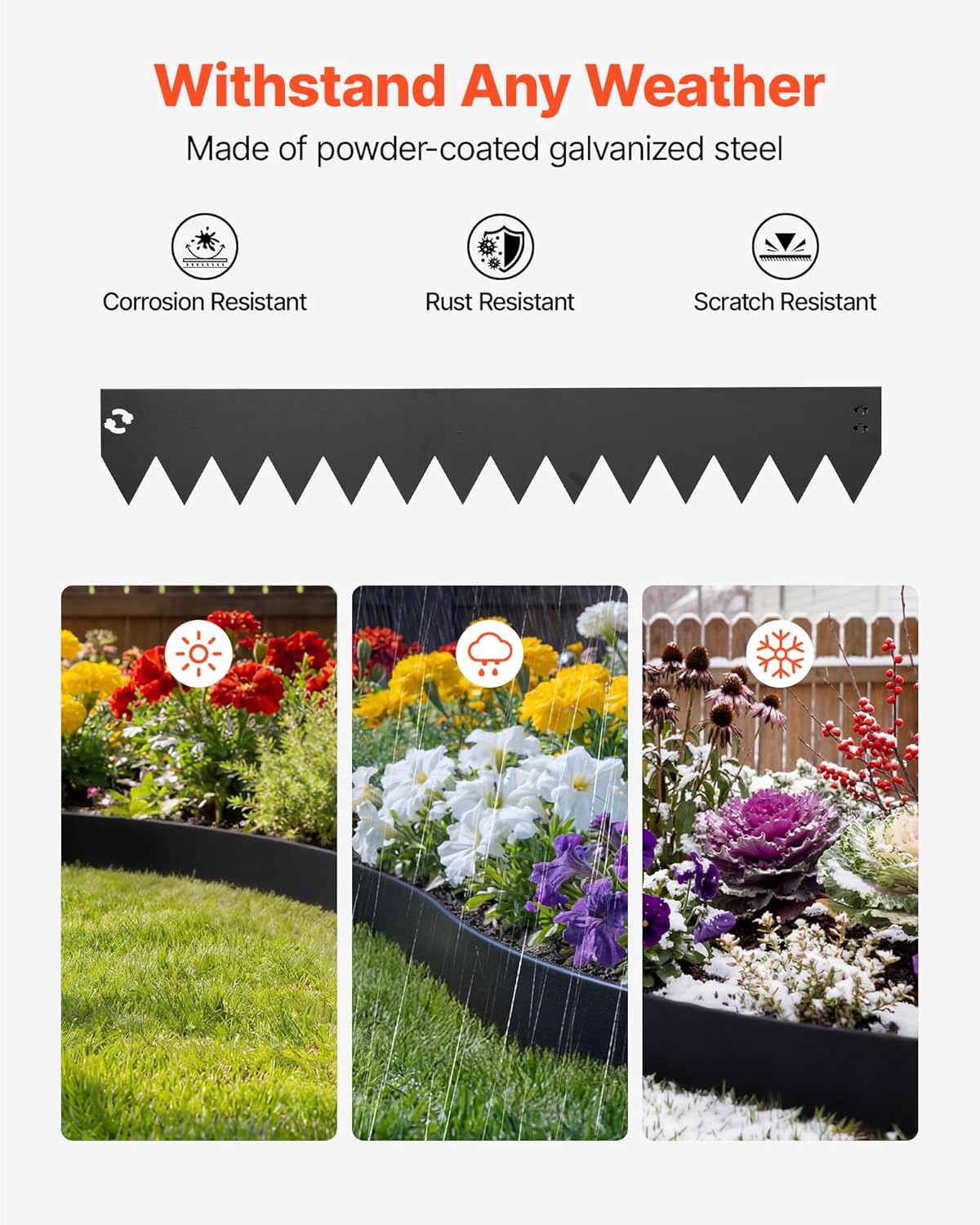 VEVOR Galvanized Steel Landscape Edging, 6-Pack 40 x 6 Inch Metal Edging for Landscaping with 6 Mounting Clips, Bendable Metal Garden Edge Border for Flower Bed, Yard Pathway, Black