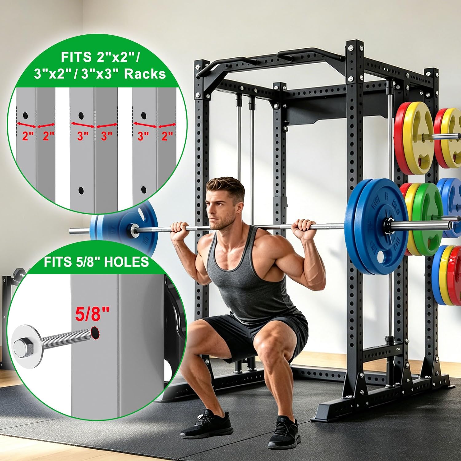 SELEWARE 1-Inch & 2-Inch Weight Plate Holder for 2x2, 2x3, 3x3 Power Rack image 2
