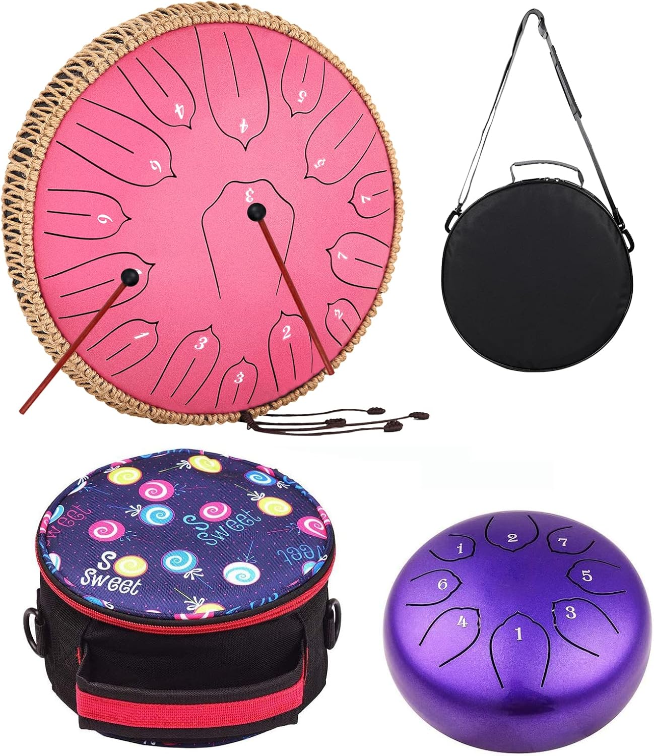 Kit de Steel Tongue Drums 15 Notas 12" y 8 Notas 6" con Accesorios miniatura 1