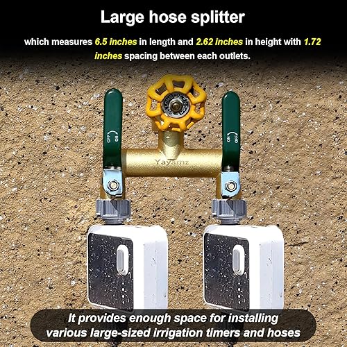 Miniatura 4 de Divisor de manguera de jardín, colector de manguera de exterior resistente al óxido y a la congelación de 3/4 pulgadas con 2 asas verdes extra