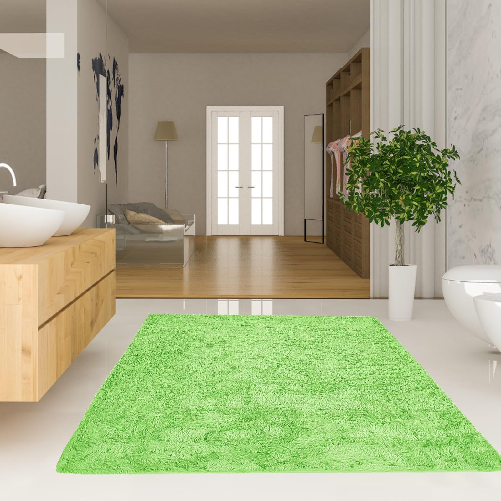 Tapis d'extérieur et intérieur antidérapant Dream vert 60x80cm fausse fourrure cuisine