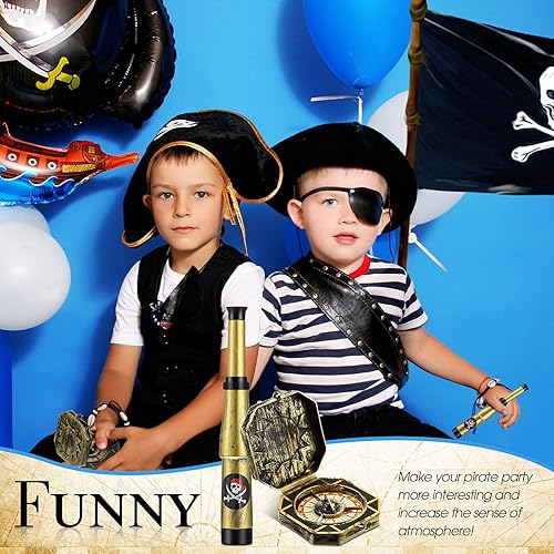 Miniatura 7 de Gejoy 2 piezas de telescopio pirata y brújula para niños y adultos, mini juguete de plástico retro para fiesta temática pirata, suministros de