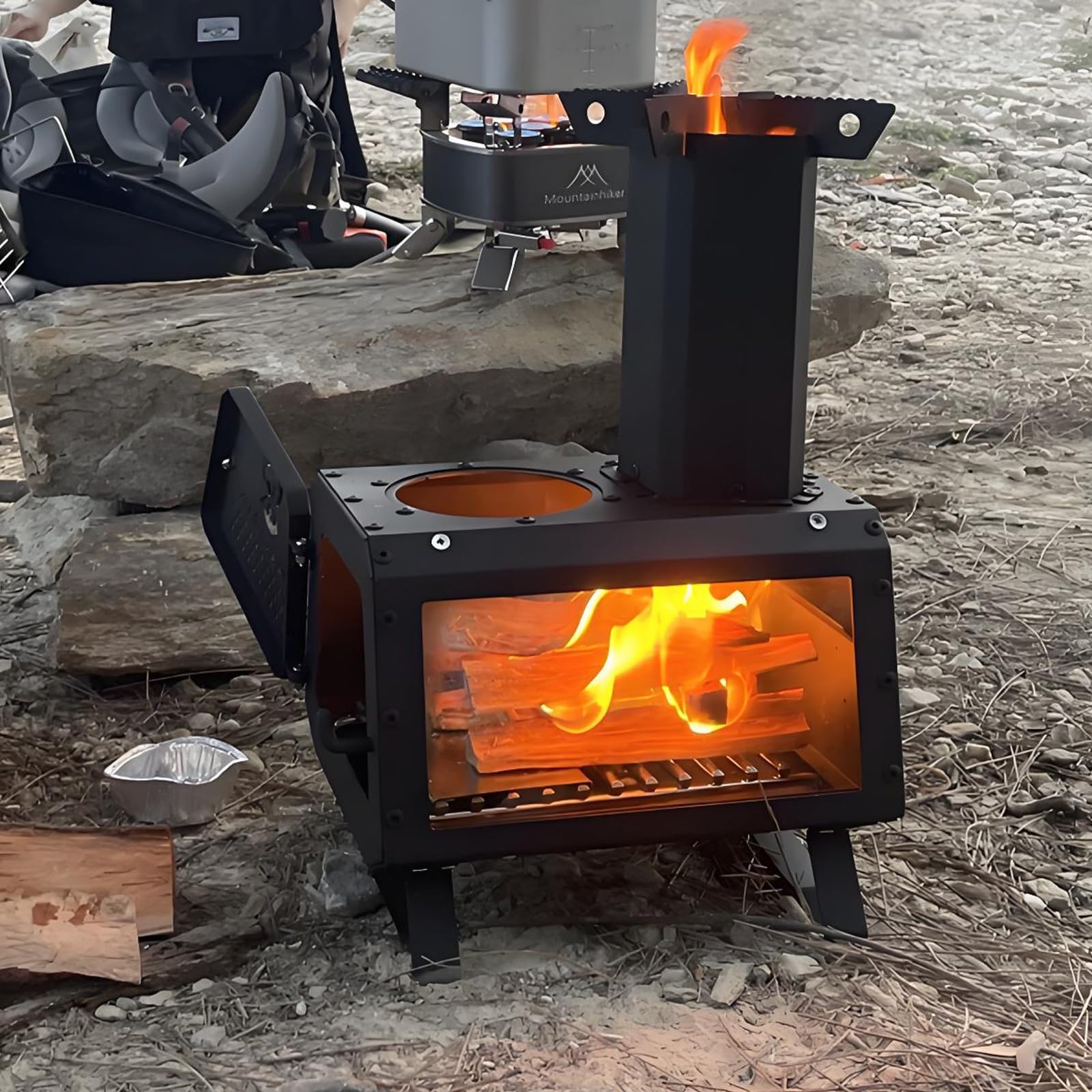Stufa a Legna da Campeggio Portatile In Acciaio al Carbonio Riscaldamento Rapido Design Modulabile per Cucina e Campeggio Aperto