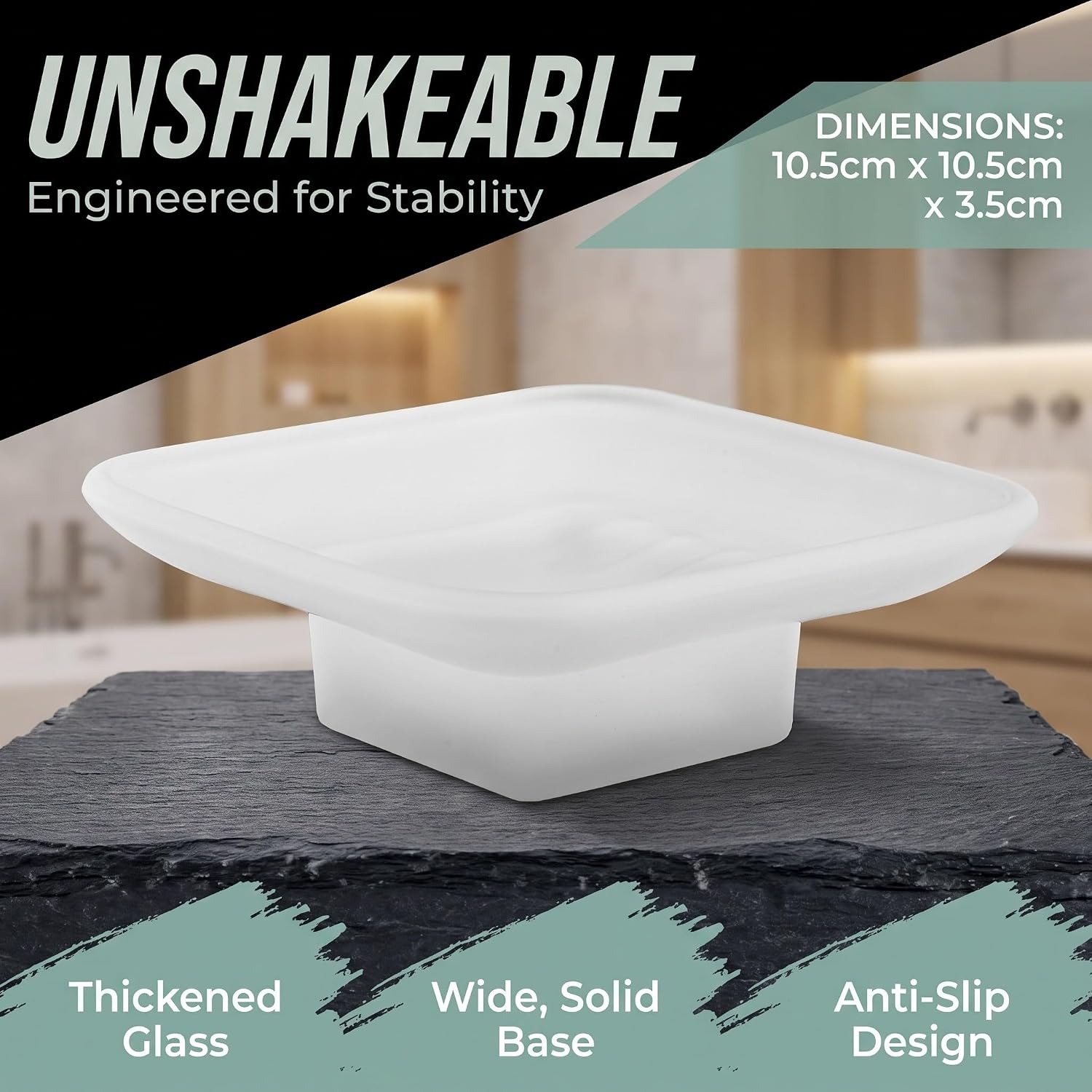 TEHAUX Frosted Glass Soap Dish Tray, 4x1.4 Square for Bathroom Shower image 3