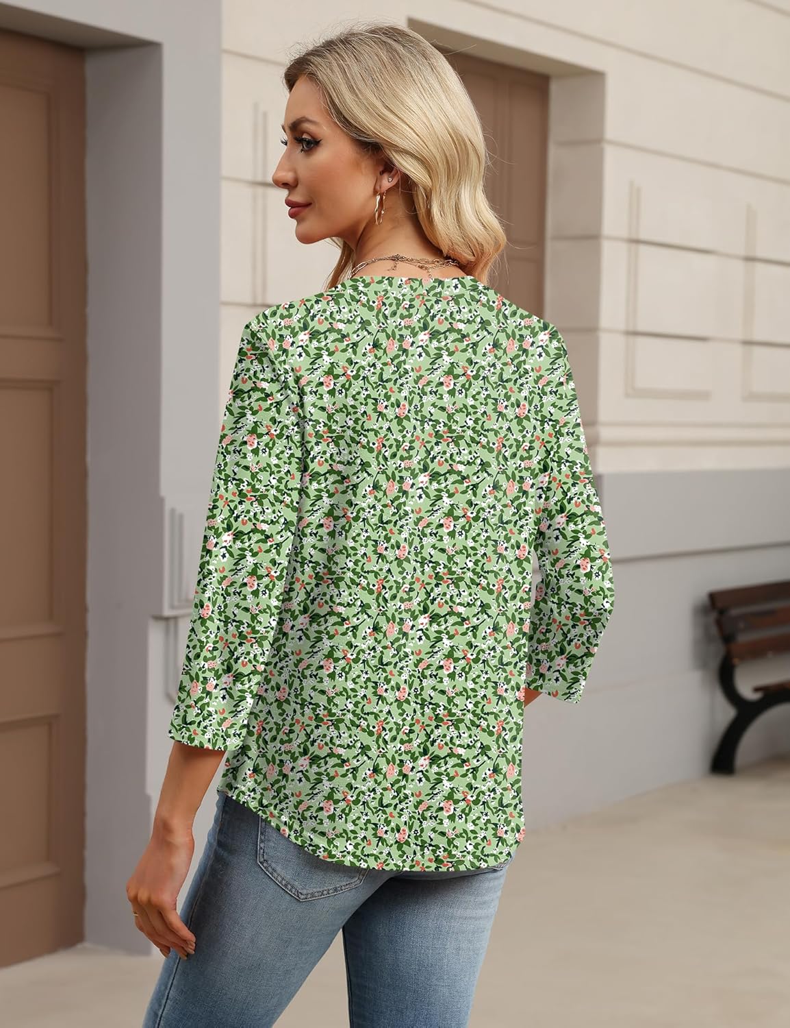 LOMON Womens Tops 3/4 Sleeve Botton Down Shirts Casual V Neck Tunic Blouses Pleated Fashion Summer Tees 2026 Trendy S-3XL - Image 5