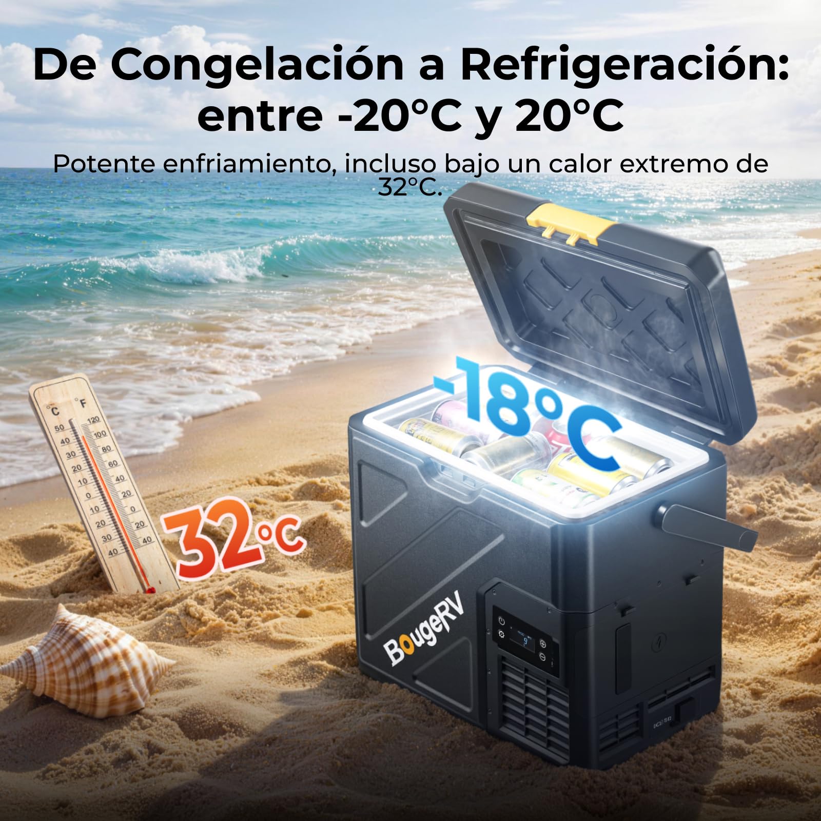 BougeRV CRH20 Nevera Coche Pequeña 20L Asa, -20°C~20°C | Compresor Portátil 12V 24V 230V Freezer App IPX4 Mini Frigorífico Eléctrico Auto Camping Viajes (Novedad 2026)