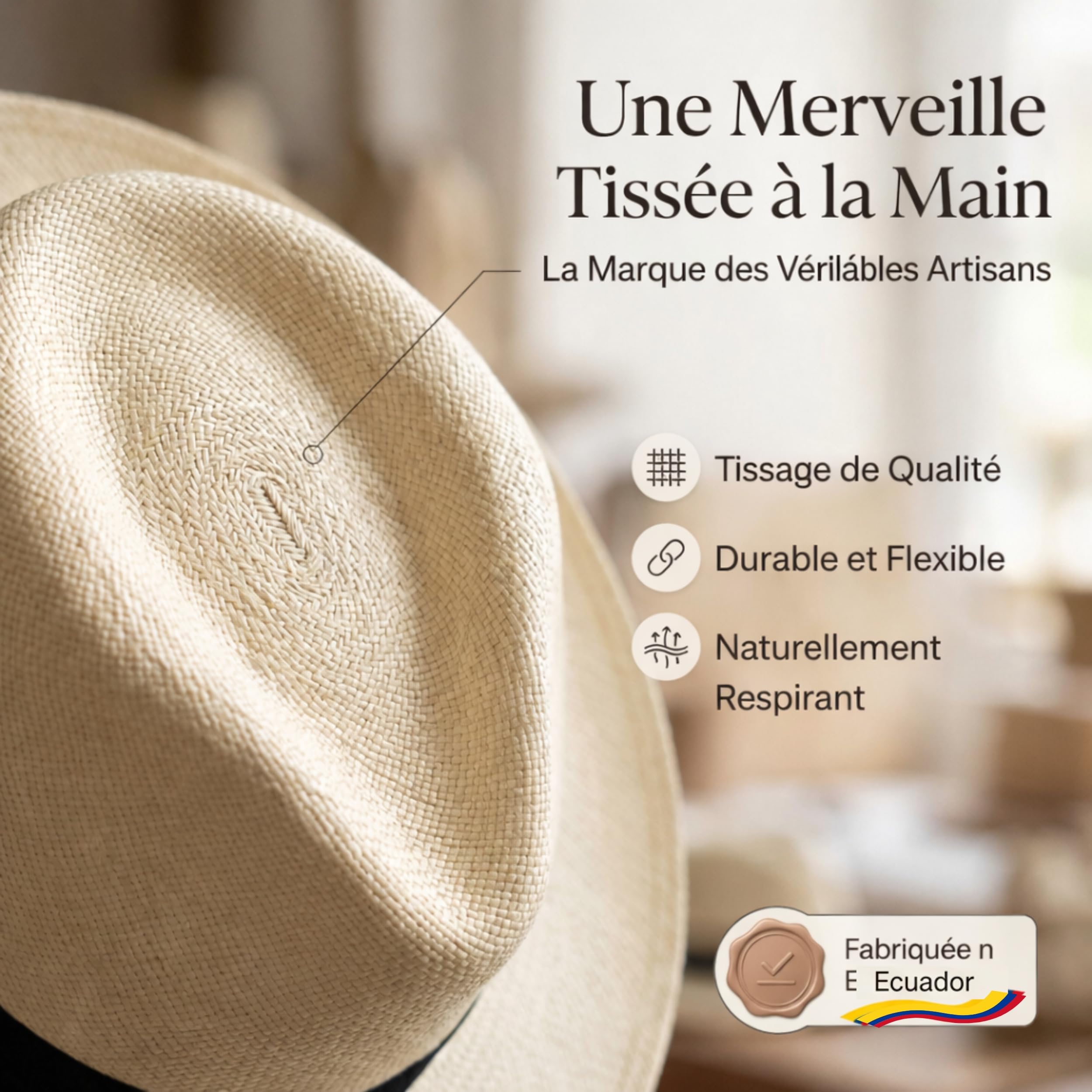 Gamboa Original Chapeau Panama Homme Femme Protection Solaire UPF+50 e Paille Solei