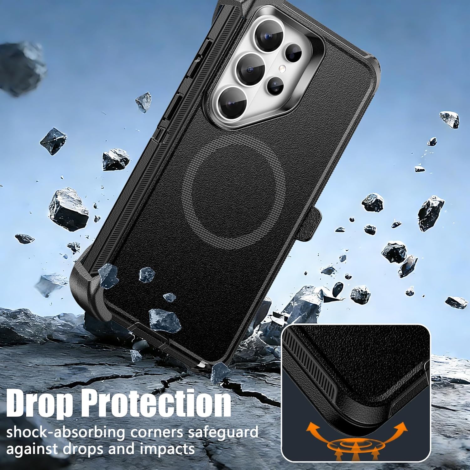 for Samsung Galaxy S26 Ultra Case with Belt Clip Holster, [2X Screen Protector][Compatible with MagSafe] Military-Grade Shockproof 3-Layer Protection, Heavy Duty Magnetic Phone Case Cover (Black)