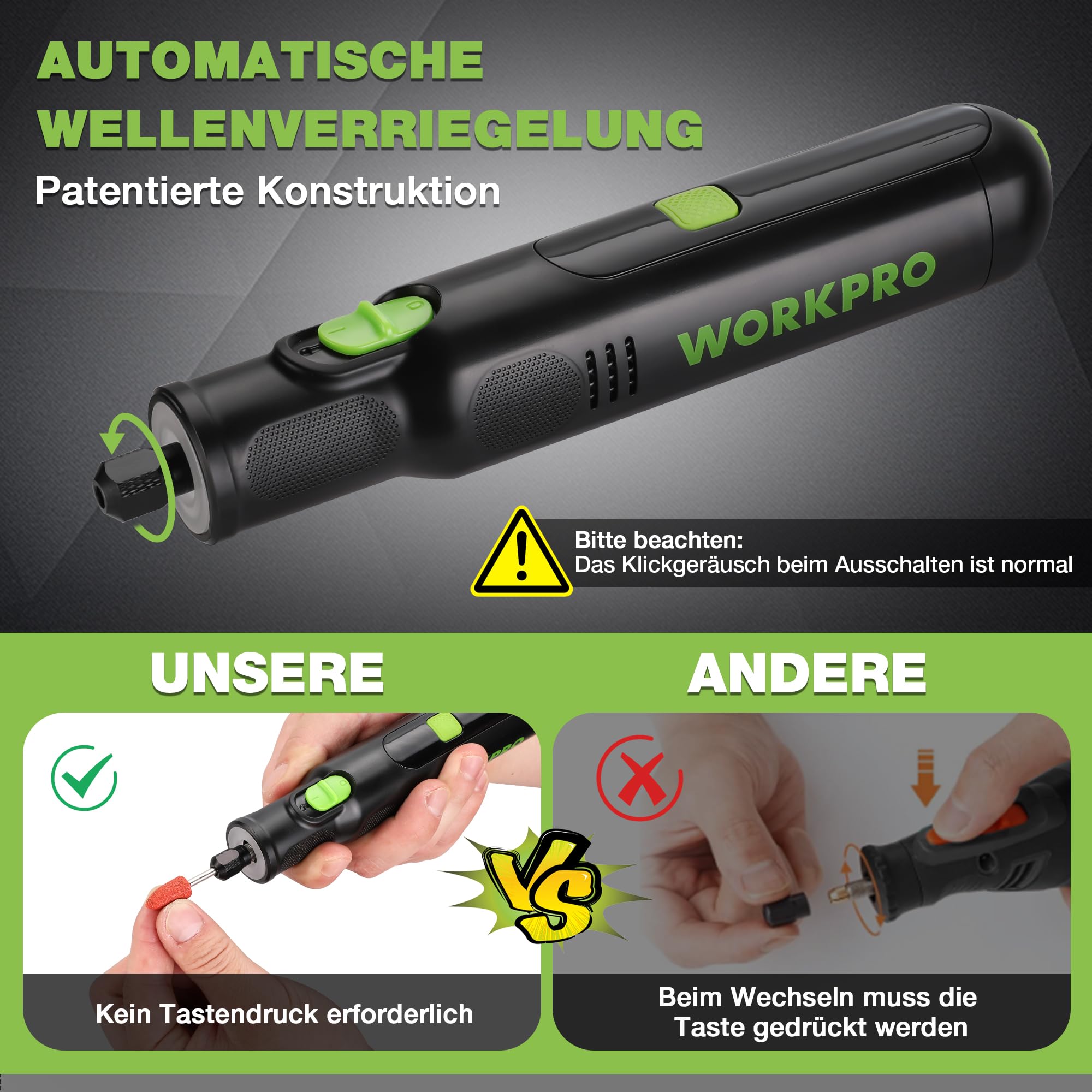 WORKPRO 7,2 V Kabellos Drehwerkzeug Set, Multifunktionswerkzeug mit 117 Zubehörteilen, mit 6 einstellbaren Geschwindigkeiten, Aufbewahrungstasche, ideal zum Schneiden, Schleifen