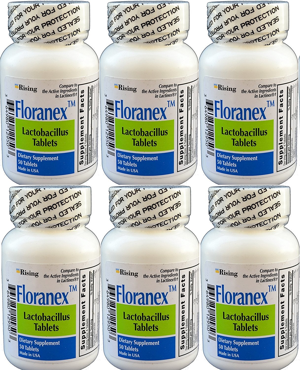 Floranex Probiotic for Colon Health Generic for Lactinex 50 Tablets per Bottle Pack of 6 Total 300 Tablets