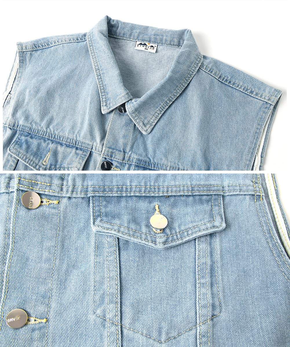 Chaleco Vaquera para Hombre Vintage Chaleco de Jeans Chaqueta Vaquera Sin Mangas Chaleco Moto en Tela Vaquera con Botón