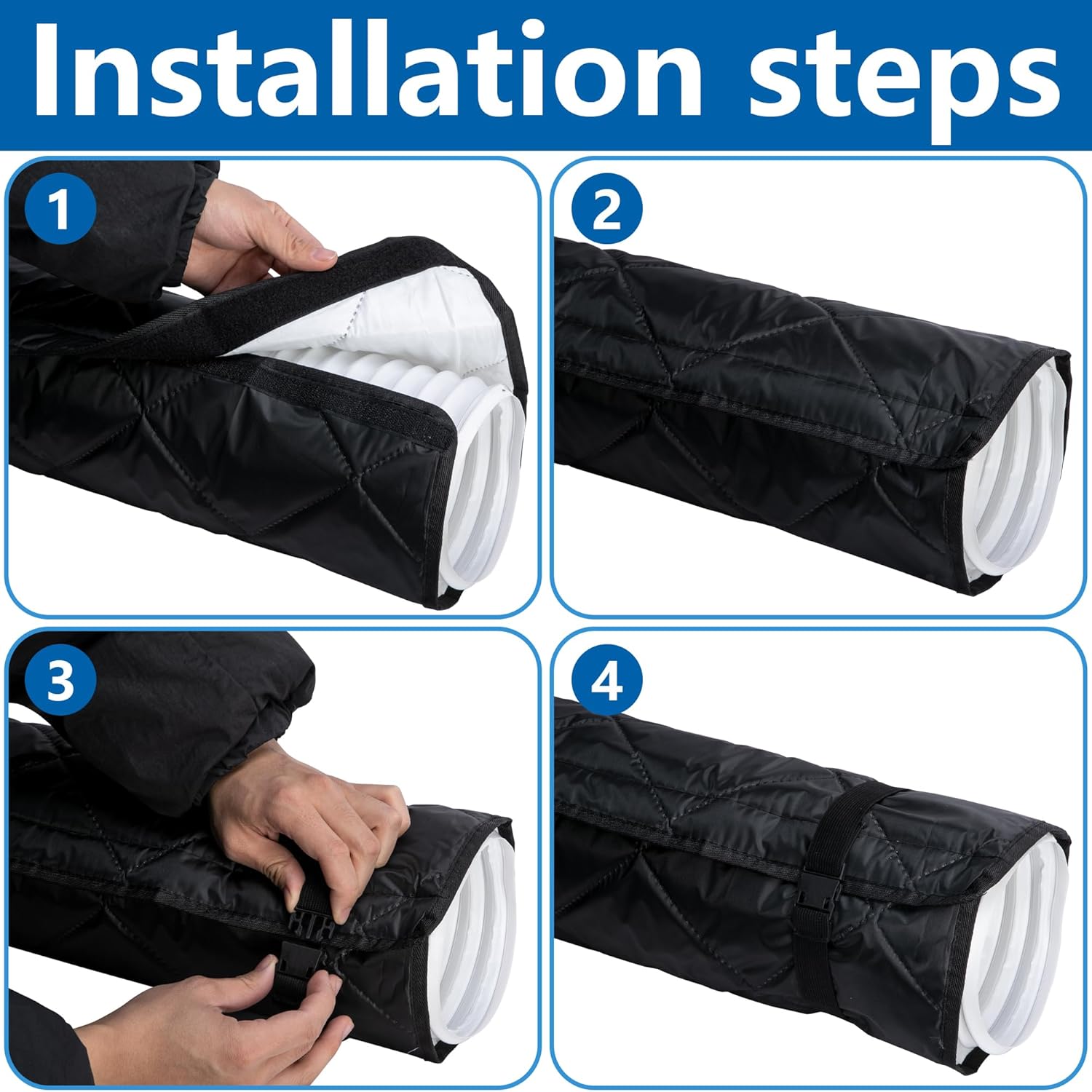 Tlswshsy 2 Set Quilting Air Conditioner Hose Cover, AC Insulated Hose Cover Wrap with 8 Adjustable Buckle Straps, Portable Air Conditioner Hoses Sleeve for 5''-5.9" Diameter Exhaust Duct Vent (Black)