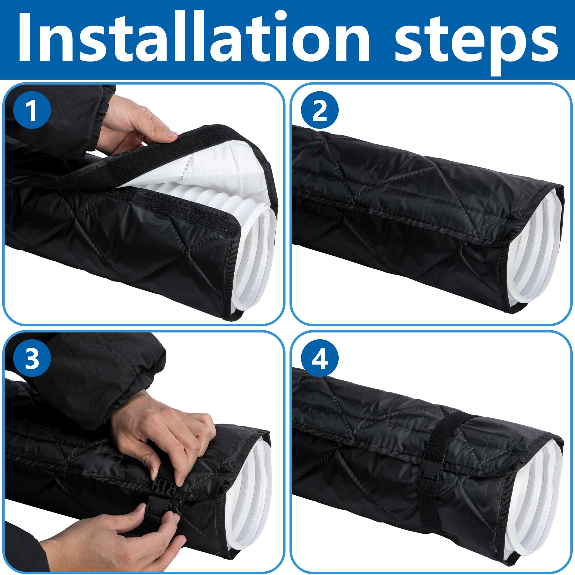 1 pièce de 150X50CM de couverture de tuyau pour climatiseurs portables - Couverture de tuyau de climatisation Isolation - Housse de protection de tuyau d’évacuation d’air de climatiseur (Noir)